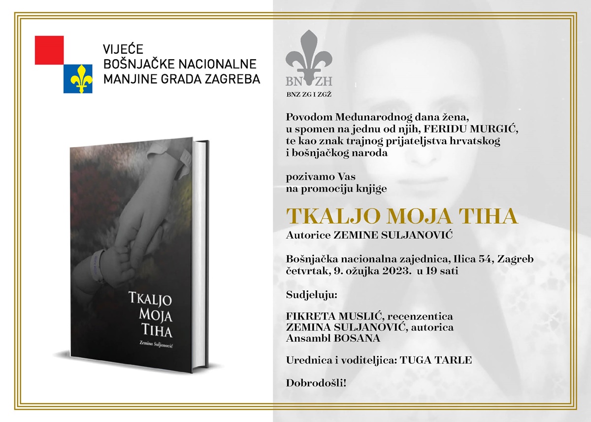 Promocija knjige “Tkaljo moja tiha” autorice Zemine Selmanović u četvrtak u Zagrebu